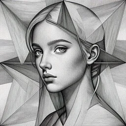 Geometrically surreal Artificial Intelligence extremely high detail, photorealistic, intricate line drawings, dotart, album art in the style of James Jean