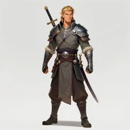full face and body D&D character art illustration of a elven magus fighter, by Wayne Reynolds.