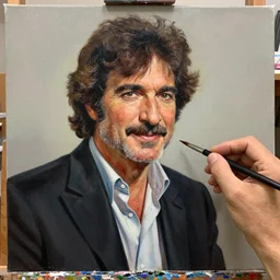 bob ross painting himself on a canvas, ultra realistic, 8 k