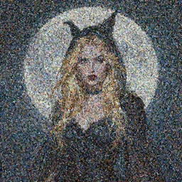 portrait of beautiful blonde woman as a Dark evil witch, big moon in the background, oil painting by flickr