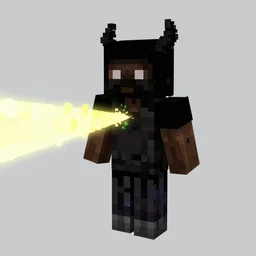 black knight with horns, shooting beam of flowers from chest, minecraft style