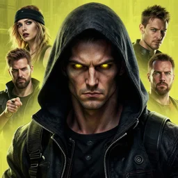 cyberpunk assassin, hooded man with yellow glowing eyes | | realistic shaded, fine details, fine - face, realistic shaded lighting poster by greg rutkowski, magali villeneuve, artgerm, jeremy lipkin, michael garmash, rob rey