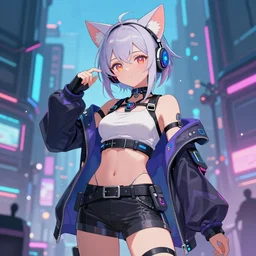 beautiful anime art of a cyberpunk neko girl, character by WLOP, Logan, Cure, Mingche,n Shen, BangkuART, sakimichan, yan gisuka, JeonSeok Lee, trending on Artstation, Trending on PIxiv,