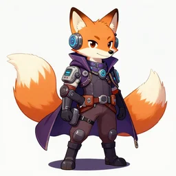 a detailed illustration of an anthropomorphic fox cyberpunk tech - sorcerer with a fluffy tail!!!, comic book style, trending on furaffinity, cartoon, kawaii