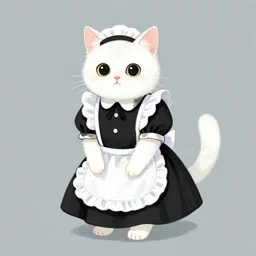 a white cat wearing a black maid outfit, illustration by henriette ronner - knip and louis wain