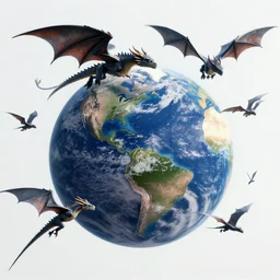 planet earth with many dragons flying, highly realistic, photo, photorealistic, cinematic