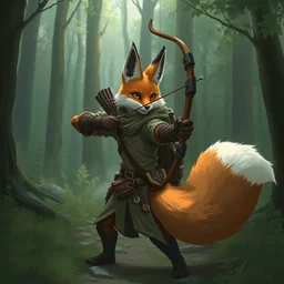 a medieval anthropomorphic fox archer with a fluffy tail in the forest as a dnd character, trending on artstation, cgsociety, assassins creed