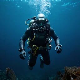 saturation diving, futuristic, dark!!!,