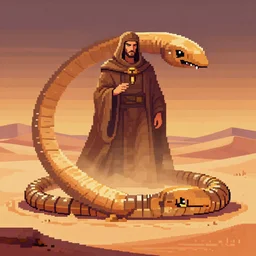 a pixel art 8 - bit artwork of a sandworm on arrakis, god emperor of dune, shai hulud inspired by david a hardy, noriyoshi ohrai, gary ruddell, greg rutkowski, # pixelart, pixel art highly detailed, cinematic composition, trending on artstation