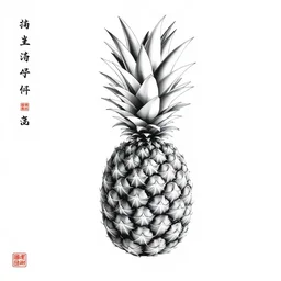 chinese ink painting of a pineapple