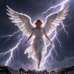 fallen angel with lightning backgrounds falling to the earth, art by greg rutkowski, 4 k