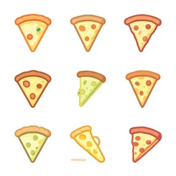 colorful silhouette pizza icon set line. pizzas. white background. flat design. vector.