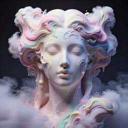 epic beautiful intricate and detailed concept art. abstract female face pastel neon melt liquid fluid god. sculpture. noveau clouds
