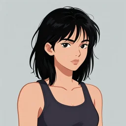 character profile portrait of a cool latina girl with messy black hair, 2 8 7 hairstyle, wearing a tanktop, lesbian, highly detailed, colored, stylized, medium shot, vector line art, clean cel shaded vector art, by lois van baarle and ross tron, artgerm, helen huang, makoto shinkai, ilya kuvshinov, rossdraws