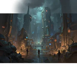 wide angle view of piltover underground cyberpunk city, league of legends arcane, highly detailed, digital painting, artstation, concept art, octane render, by federico pelat and liam wong and jonas roscinas and damien peinoit