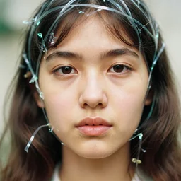 realistic photo of a a blurred face of a girl, covered in plastic iridescent vines 1 9 6 0, life magazine photo, natural colors, metropolitan museum, kodak, 8 k, very detailed, high resolution, product photo,