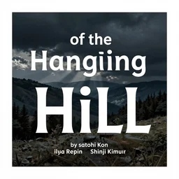 the picture book of the hanging hill, large and impressive title logo. dark cold color tone, by satoshi kon, ilya repin, lena aenami, shinji kimura