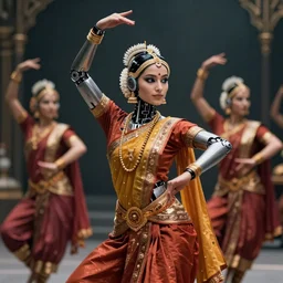 a stunning ultra detailed fantasy fine art portrait photo of a robot from ex machina movie dressed as a graceful indian classical dancer, by artgerm, karol bak and anna dittman, lord of the dance pose, 2 4 mm lens, golden ratio composition, deep depth of field, perfect eyes and face, cyberpunk, soft lighting, artstation, 8 k