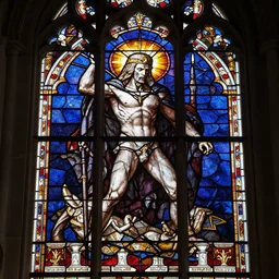 armageddon inscribed in the stained glass of gothic church