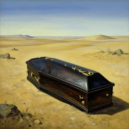 coffin in the middle of nowhere, surreal painting, by salvador dali, detailed