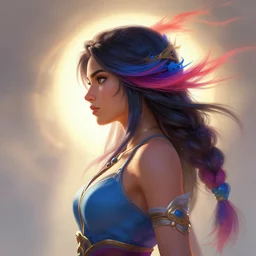 side - profile painted portrait, maya ali as a wind mage, bright backlit, key lighting, smooth, gaudy colors, unreal engine render, maya render, octane render aesthetic, dota! matte painting concept art, official fanart behance hd artstation by james gilleard, ilya kuvshinov