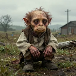 portrait of homeless gollum ; tired and sad ; unreal engine ; wide angle ; photorealistic ; highly detailed