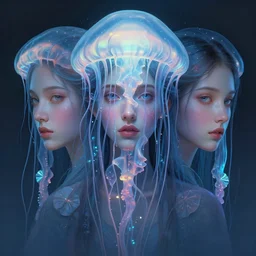 3 d face portrait of a goddess | jellyfish, bioluminescent | by kris kuksi, david wiesner, alena aenami, mike campau, octane render, diffuse lighting fantasy intricate elegant highly detailed lifelike photorealistic digital painting artstation