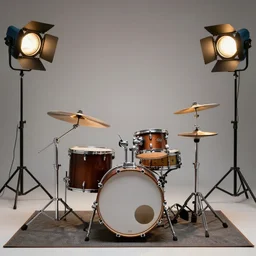 jazz drum set, studio lighting, professional photography