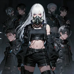anime shot of cool girl white hair girl with gasmask, streetwear, techwear, cyberpunk style outfit, full body, nose piercing, detailed portrait, intricate complexity, by greg rutkowski, james gilleard, atey ghailan, artgerm, ross tran, conrad roset, takato yomamoto, ilya kuvshinov. 4 k, beautiful, cinematic dramatic atmosphere