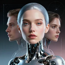 retrofuturistic portrait of a woman, part machine, reflective gradient, space graphics art in background, close up, quint buchholz, wlop, dan mumford, artgerm, liam brazier, peter mohrbacher, raw, featured on artstation, octane render, cinematic, elegant, intricate, 8 k