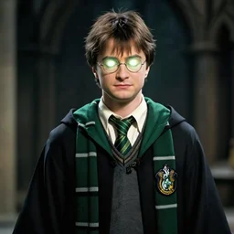 slytherin harry potter doing lumos with his eyes closed