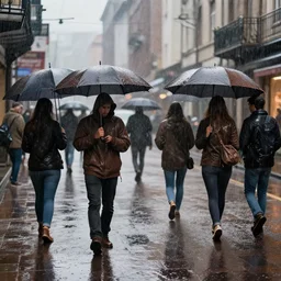 people on street get wet of chocolate liquid rain
