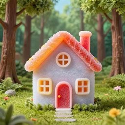 a house made of candy in a beautiful forest