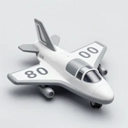 a toy space ship with wings. 8 0's. gray and white