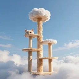 matte painting of a massive cat tree reaching into the clouds, looking upward