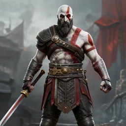 jesus kratos hybrid, god of war 2 0 1 8, cinematic render, santa monica studios official media, cross weapon