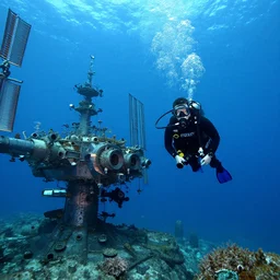 a scuba diver finding the remnants of the international space station