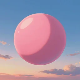 Big pink sphere high in the sky at sunset, beautiful matte painting by Makoto Shinkai,