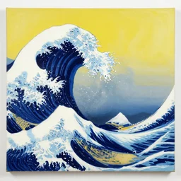 painting of waves in the ocean with mountains in the corners, canvas, acrylic paint, by andy warhol, by roy liechtestein, by akihito yoshidal, isometric, 4 k, ultra - hd