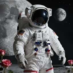 astronaut, moon, roses, unreal engine, ultra hd, highly detailed by shinkai makoto, trending on art - station