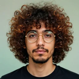 a psychedelic curly - haired persian guy wearing round golden glasses by alex grey