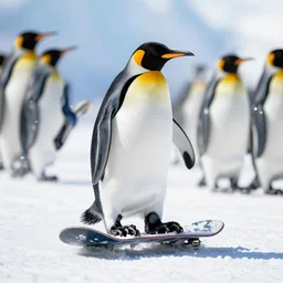 penguins in snowboard