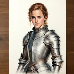 full body drawing of emma watson wearing a knight armor, beautiful piercing eyes, hyper realistic face, in the style of greg rutkowski, fantasy, amazing detail, epic, elegant, smooth