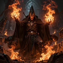 a beautiful artwork of a warlock performing a dark ritual with fire, by anja millen, featured on artstation
