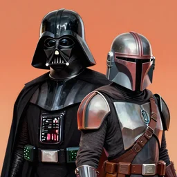portrait of darth vader and the mandalorian, by laurie greasley