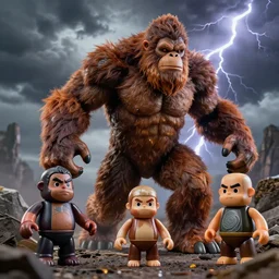 hyperrealistic rendering, epic boss battle, bigfoot sasquatch, by art of skinner and richard corben, product photography, collectible action figure, sofubi, hottoys, storm clouds, outside, lightning