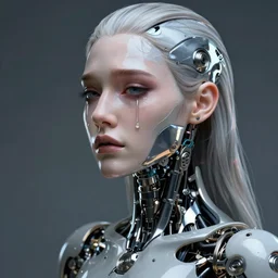 beautiful crying female android! deity, ( mechanical ), intricate, elegant, super highly detailed, global illumination, digital painting, concept art, smooth, blade runner, sharp focus, photorealism, hd, 8 k, beautiful, cinematic, art by artgerm and kuciara and moebius! and rutkowski and mucha and loish and wlop