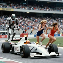 The matrix, LeeLoo, Starship Troopers, Clarice Starling, Sprinters in a race with a clear winner, The Olympics footagein a stadium, intense moment, cinematic stillframe, Robby Mueller, The fifth element, vintage robotics, formula 1, starring Geena Davis, sports photography, clean lighting