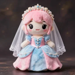 cute fumo plush of a girl in a wedding dress, pink and blue, anime girl