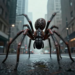 a giant spider walking around the city, the most frightening, a nightmare for all arachnaphobes